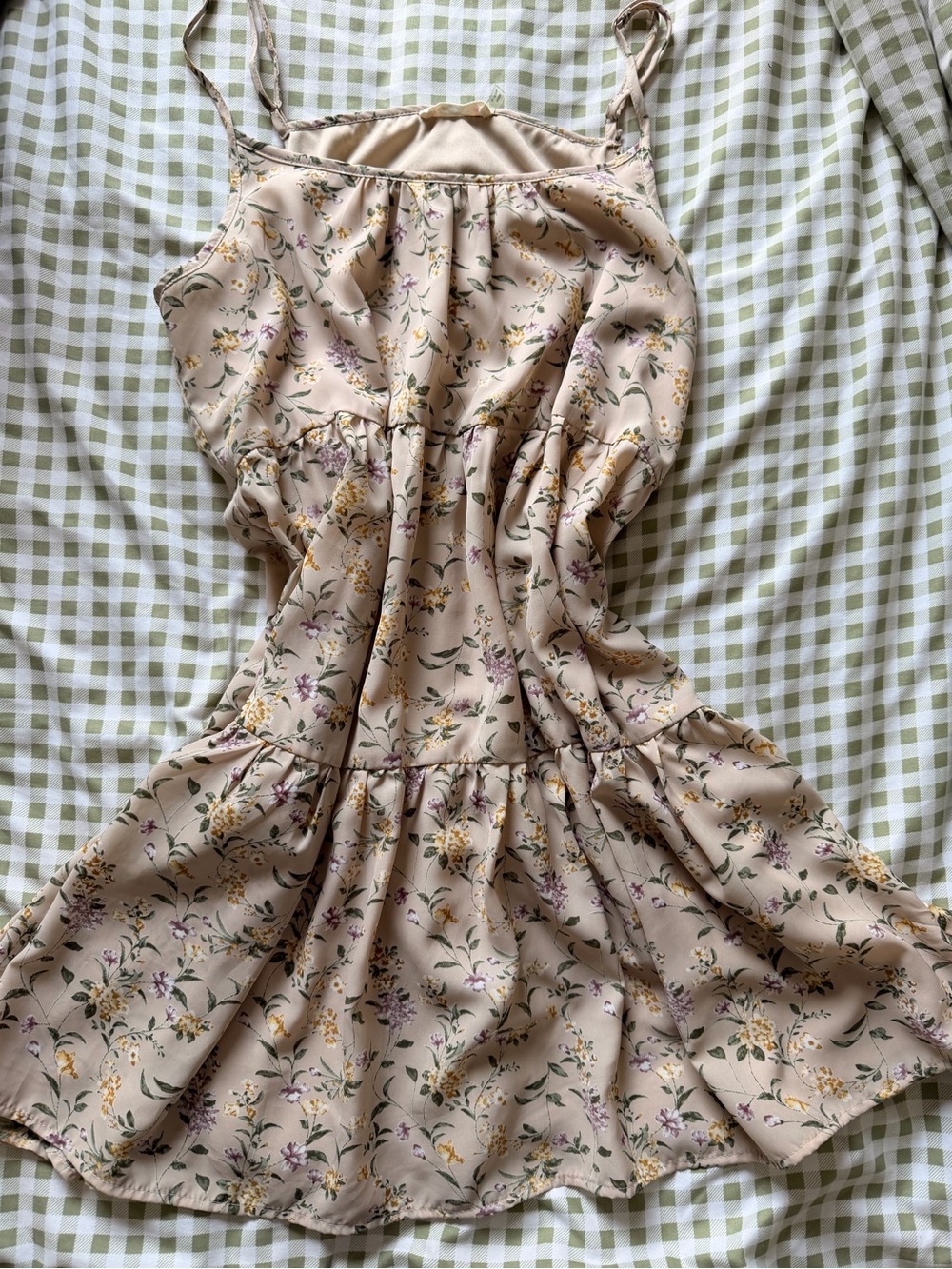 Magnolia Beige Floral Tie-Strap Mini Dress